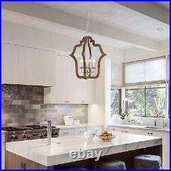 19.3 Large Wood Farmhouse Chandeliers for Dining Room, 4-Light Handmade Silv