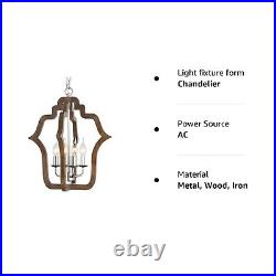 19.3 Large Wood Farmhouse Chandeliers for Dining Room, 4-Light Handmade Silv