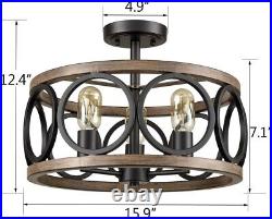 3-Light Semi Flush Mount Ceiling Light Drum Shade Farmhouse Light Fixtures