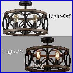 3-Light Semi Flush Mount Ceiling Light Drum Shade Farmhouse Light Fixtures