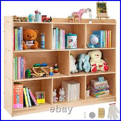 3-Tier Bookshelf 8-Section Wooden Bookcase Storage Organizer Shelf with Wheels