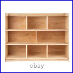 3-Tier Bookshelf 8-Section Wooden Bookcase Storage Organizer Shelf with Wheels