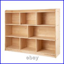 3-Tier Bookshelf 8-Section Wooden Bookcase Storage Organizer Shelf with Wheels