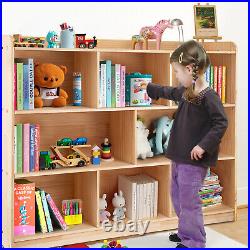 3-Tier Bookshelf 8-Section Wooden Bookcase Storage Organizer Shelf with Wheels