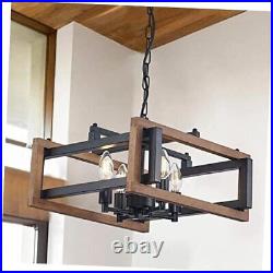 4 Light Farmhouse Chandelier, Rustic Wood Dining Room Light Fixture with