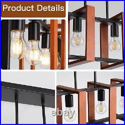 4-Lights Island Lights for Kitchen, Dining Room Light Fixture, Wood Frame Pen