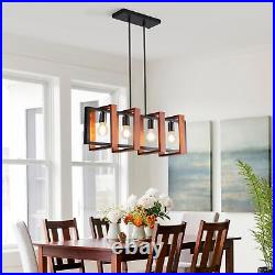 4-Lights Island Lights for Kitchen, Dining Room Light Fixture, Wood Frame Pen