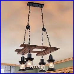 4-Lights Pendant Chandelier Farmhouse Lighting Fixture Rustic Wood Ceiling Light