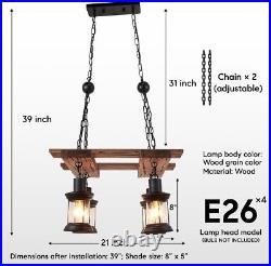 4-Lights Pendant Chandelier Farmhouse Lighting Fixture Rustic Wood Ceiling Light