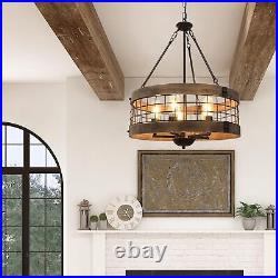5-Lights Rustic Farmhouse Chandeliers for Dining Room Over Table Wood and Met
