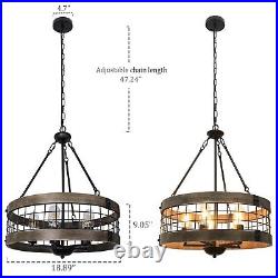 5-Lights Rustic Farmhouse Chandeliers for Dining Room Over Table Wood and Met