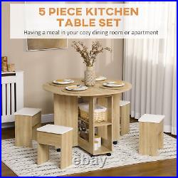 5 Pieces Kitchen Table Set with Drop Leaf Table and Stools