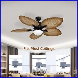 52 Palm Leaf Ceiling Fan LED Light Tropical Style with Remote Natural Blades
