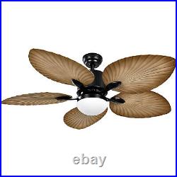 52 Palm Leaf Ceiling Fan LED Light Tropical Style with Remote Natural Blades