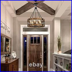 6-Light Farmhouse Wood Chandelier for Dining Room, Rustic Foyer Light