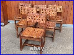 6x Dining Room Chairs Vintage Leather Oak Brutalist Retro Danish 60er