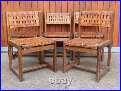 6x Dining Room Chairs Vintage Leather Oak Brutalist Retro Danish 60er