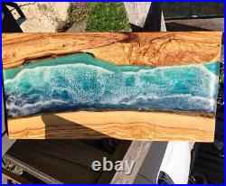 Acacia Wood Ocean Beach Epoxy And Wood Table Top, Epoxy Dining Room Furniture