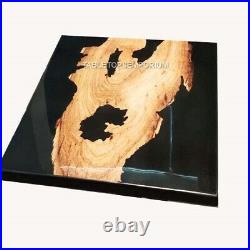 Acacia Wood Slab Dine Table Black Resin Handmade Collectible Furniture interior