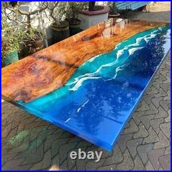 Acacia Wooden Ocean Wave Epoxy Resin Dining Room Table Made To Order Furniture
