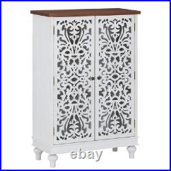 Accent Cabinet with 2 Doors 3-Tier Distressed Storage Cabinet Tall Hollow-Carved