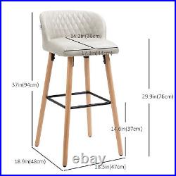 Bar Stool Set of 2 PU Leather Kitchen Stools with Footrest
