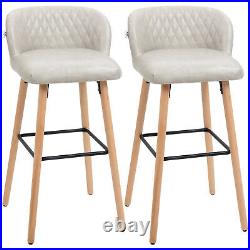 Bar Stool Set of 2 PU Leather Kitchen Stools with Footrest