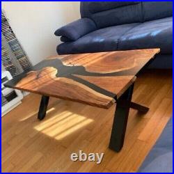 Black Epoxy Top Resin Dining Acacia Wooden River, Handmade Home Center Decor