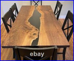 Black Epoxy Wooden Table Top Handmade Dining Room Decor Furniture