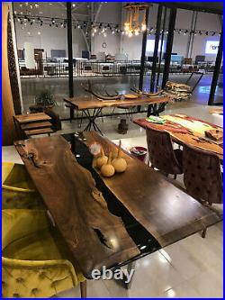 Black Resin Dining sofa Custom Table Acacia Wood Handmade Luxury Furniture Deco