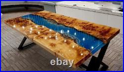 Blue Ocean Epoxy Resin Table, Handmade Dining Room Table, Resin Table Top Decor