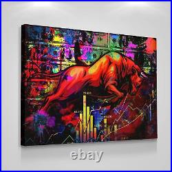 Bull Pop Art Trader Motivation Inspirational Stock Market Wall Street Canvas