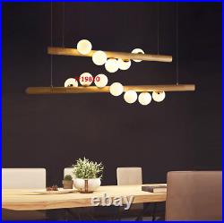 Chinese Style Walnut Dining Room Wooden Chandelier Ceiling Strip Glass Light