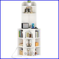 Corner Cabinet Corner Bookcase with USB Ports and Outlets for Playroom Bedroom