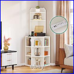 Corner Cabinet Corner Bookcase with USB Ports and Outlets for Playroom Bedroom