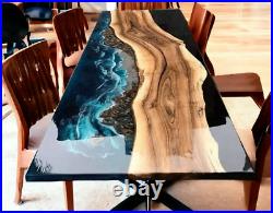 Custom Epoxy Table Tops Live Edge Acacia Wooden Dining Room Furniture 48x24 Inch
