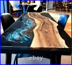 Custom Epoxy Table Tops Live Edge Acacia Wooden Dining Room Furniture 48x24 Inch
