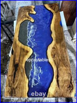 Custom wood Blue Epoxy Conference Table Top Home Decor Handmade Bar Furniture