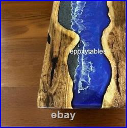 Custom wood Blue Epoxy Conference Table Top Home Decor Handmade Bar Furniture