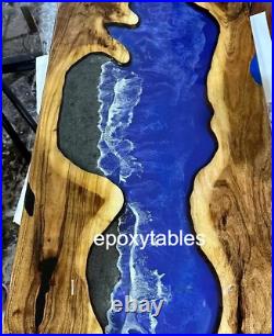 Custom wood Blue Epoxy Conference Table Top Home Decor Handmade Bar Furniture