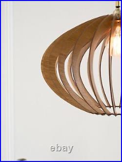 DEZAART NEW ELLIPSE Wood Pendant Light, Mid- Century Ceiling Fixture, Scandi