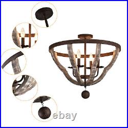 Dining Room Pendant Lamp 4Light Farmhouse Chandelier Rustic Fixture Wood Texture