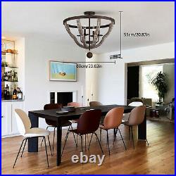 Dining Room Pendant Lamp 4Light Farmhouse Chandelier Rustic Fixture Wood Texture