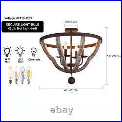 Dining Room Pendant Lamp 4Light Farmhouse Chandelier Rustic Fixture Wood Texture