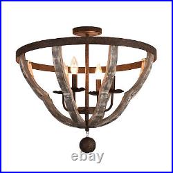 Dining Room Pendant Lamp 4Light Farmhouse Chandelier Rustic Fixture Wood Texture