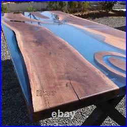 Dining room table of epoxy resin and walnut wood, 8 seater, ready to ship