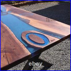 Dining room table of epoxy resin and walnut wood, 8 seater, ready to ship