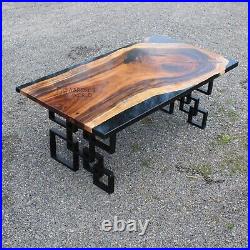 Dining room table of epoxy resin and wood, handmade furniture, ready to ship
