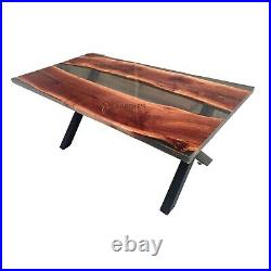 Dining room table of walnut wood with black epoxy resin, 6 seater, ready to ship