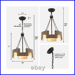 Drum Chandeliers for Dining Room, Antique Wood Modern Farmhouse Coastal Frenc